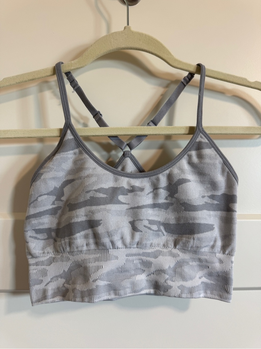 Gray Camo Seamless Sports Bralette with Crossback Straps